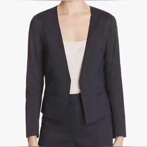 Theory Women's Clean Crop Benefield Linen Blend Crunch Blazer Navy Size 6 EUC